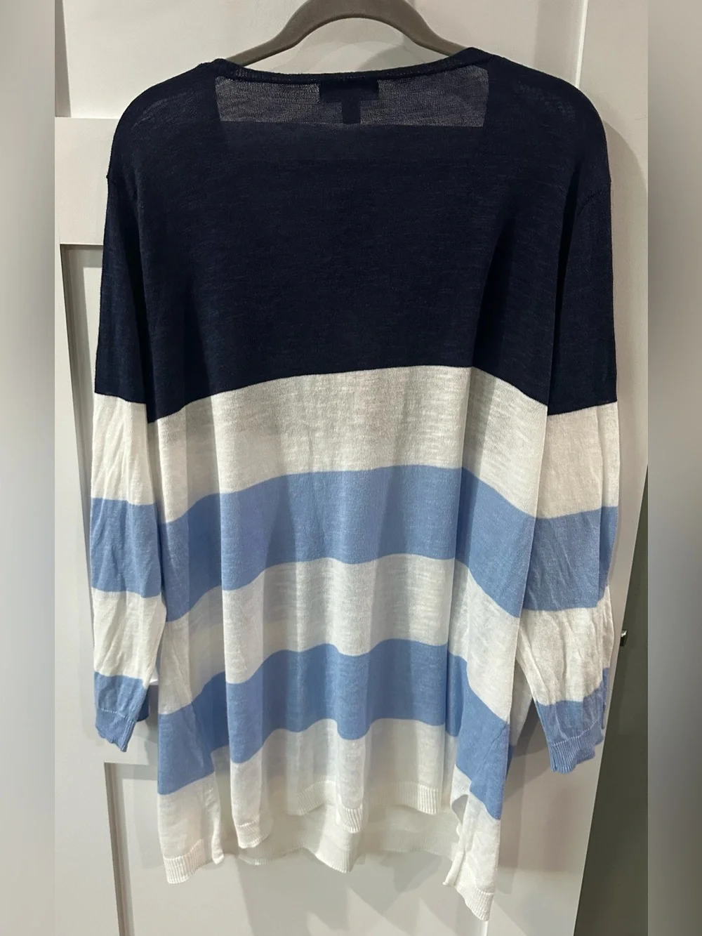 Kim Rogers NWT V Neck 3/4 Sleeve Lightweight Sweater  Striped Blue White